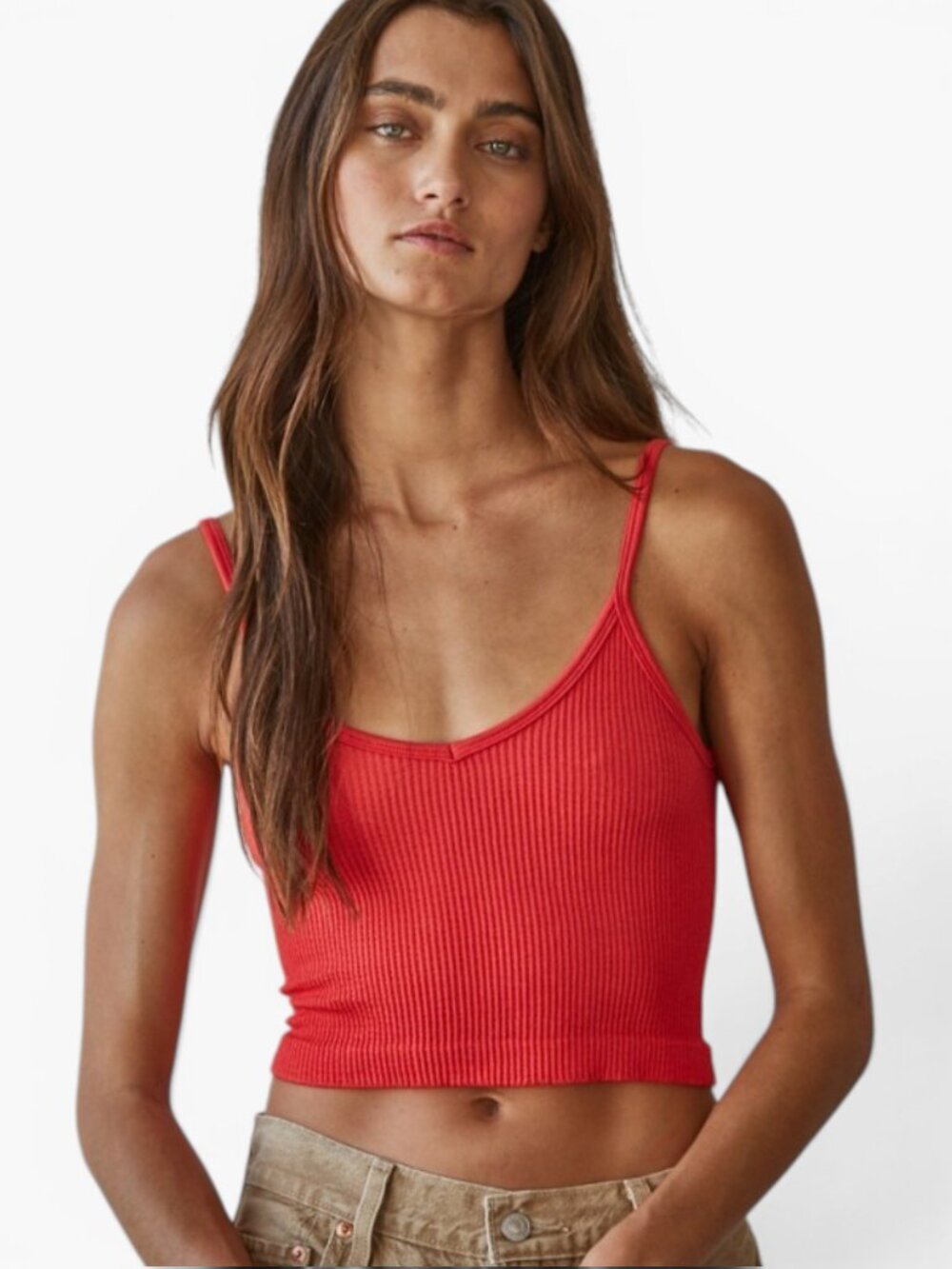 Good Match Ribbed Cropped Seamless Tank Top in Tomato Red
